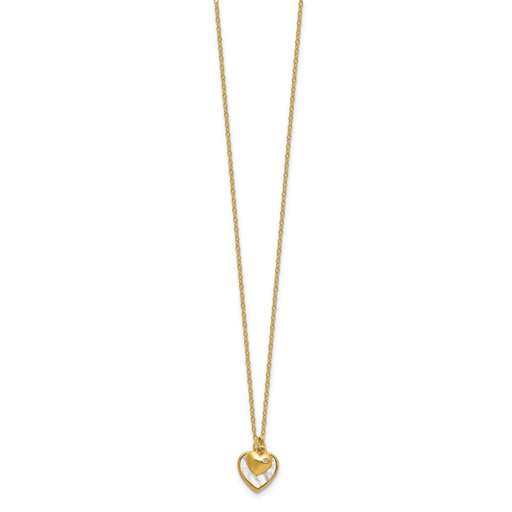 Sterling Silver Gold-plated MOP CZ Hearts 14in w/3in Ext Children's Necklac
