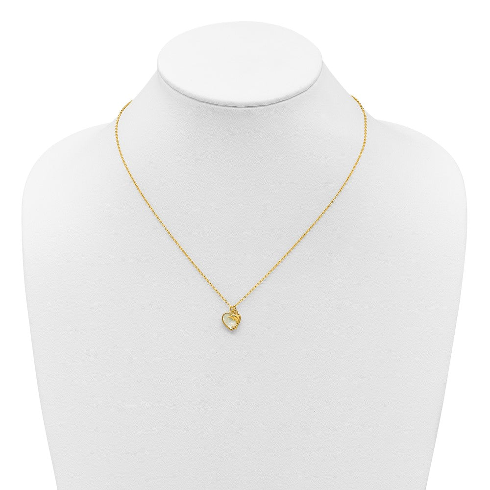 SS Gold-plated MOP and CZ Heart and Dolphin 16in w/2in Ext Necklace
