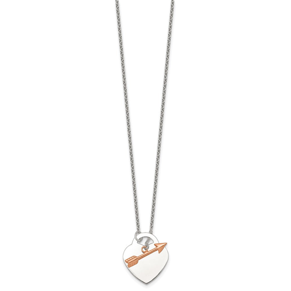 Sterling Silver Rose-tone Heart and Arrow Toggle Necklace