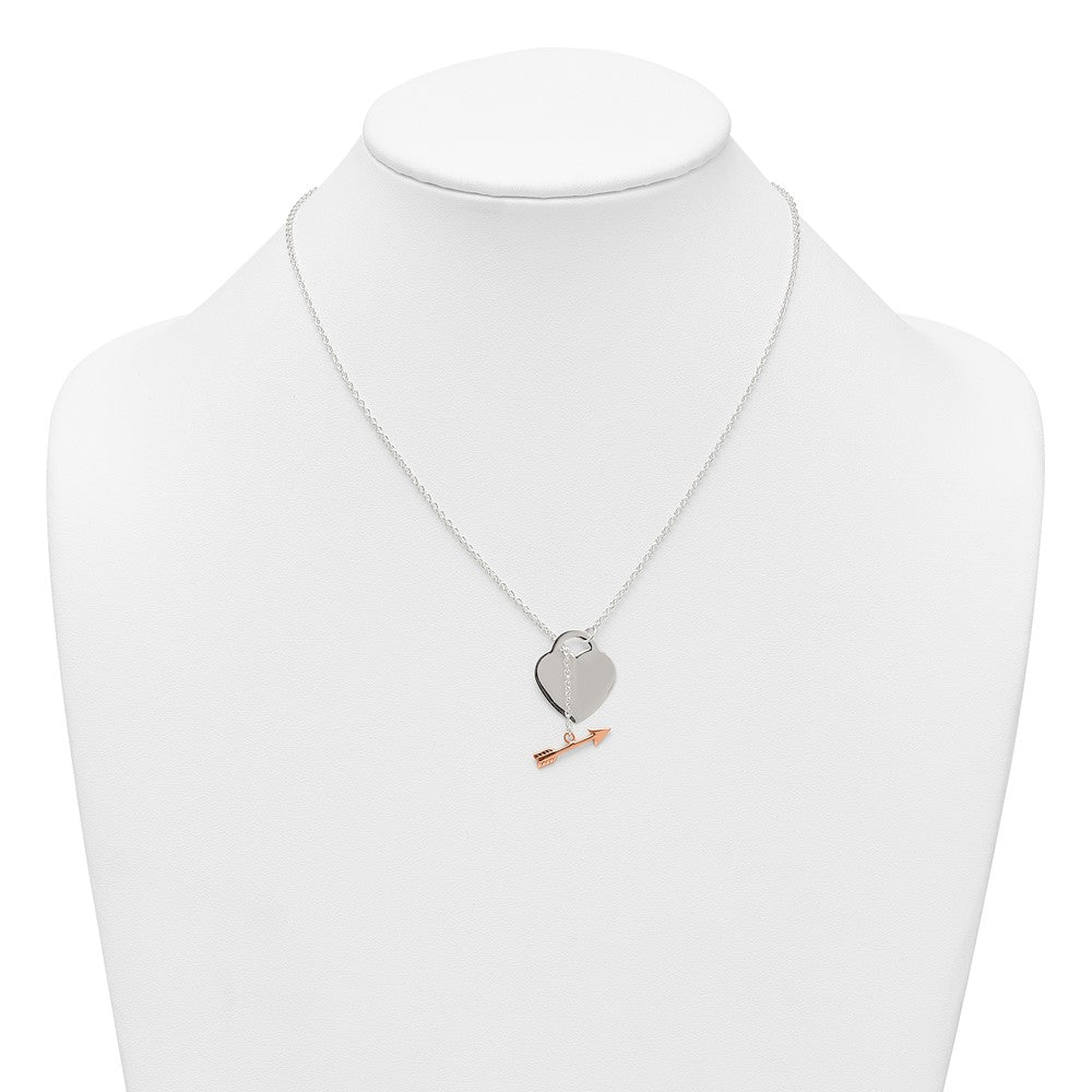 Sterling Silver Rose-tone Heart and Arrow Toggle Necklace