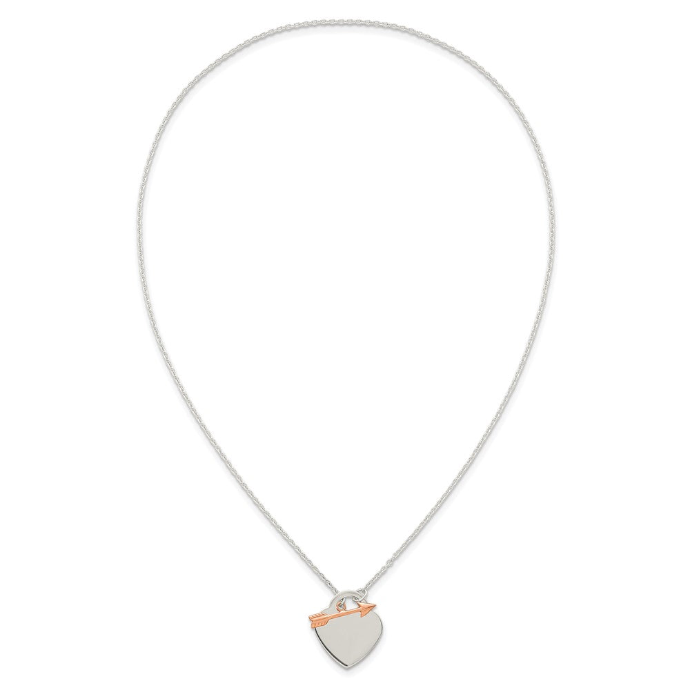 Sterling Silver Rose-tone Heart and Arrow Toggle Necklace