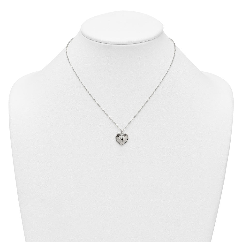 Sterling Silver Polished and Textured Heart w/ 2in Ext Necklace