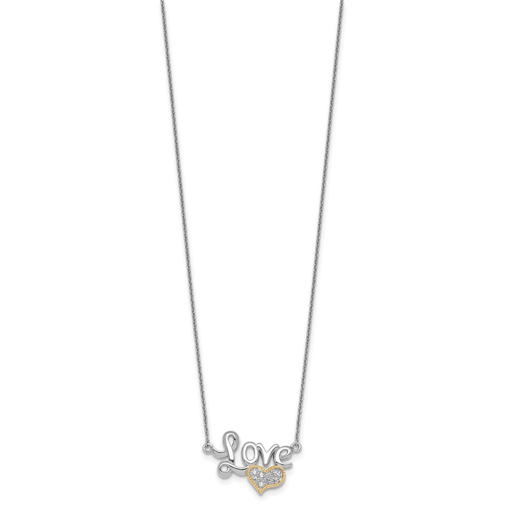 SS RH-pl w/14k Accent Polished CZ Love With Heart w/2in Ext Necklace