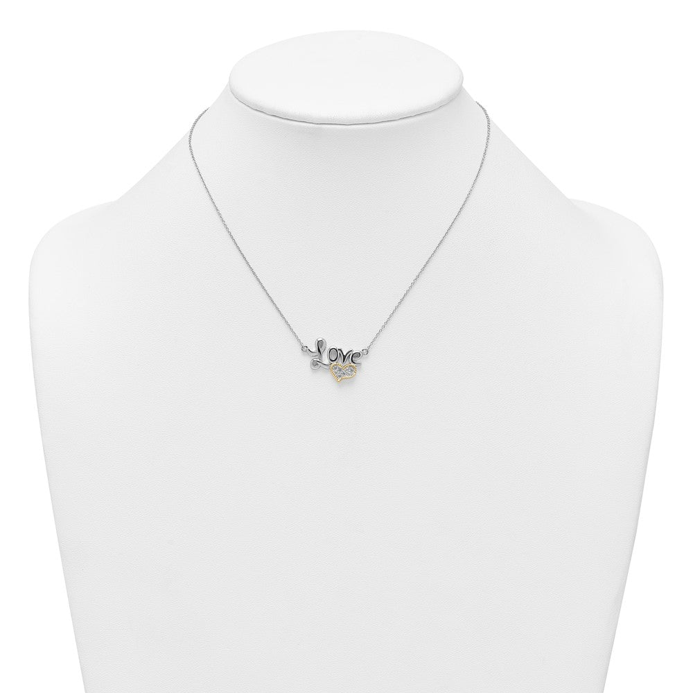 SS RH-pl w/14k Accent Polished CZ Love With Heart w/2in Ext Necklace