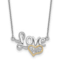 SS RH-pl w/14k Accent Polished CZ Love With Heart w/2in Ext Necklace