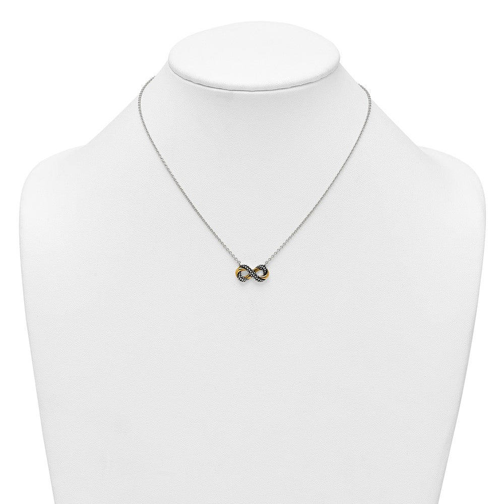 Sterling Silver Gold-tone Antiqued Textured Infinity Charm Necklace