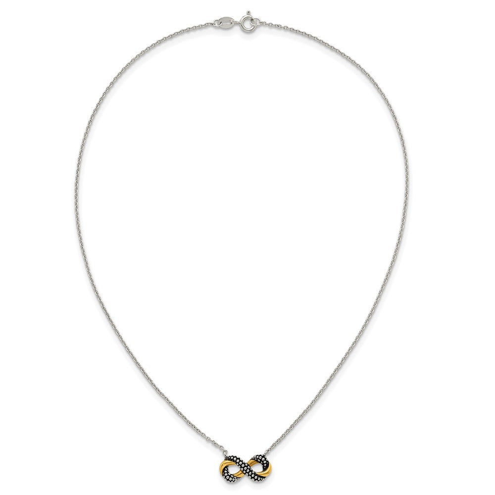 Sterling Silver Gold-tone Antiqued Textured Infinity Charm Necklace