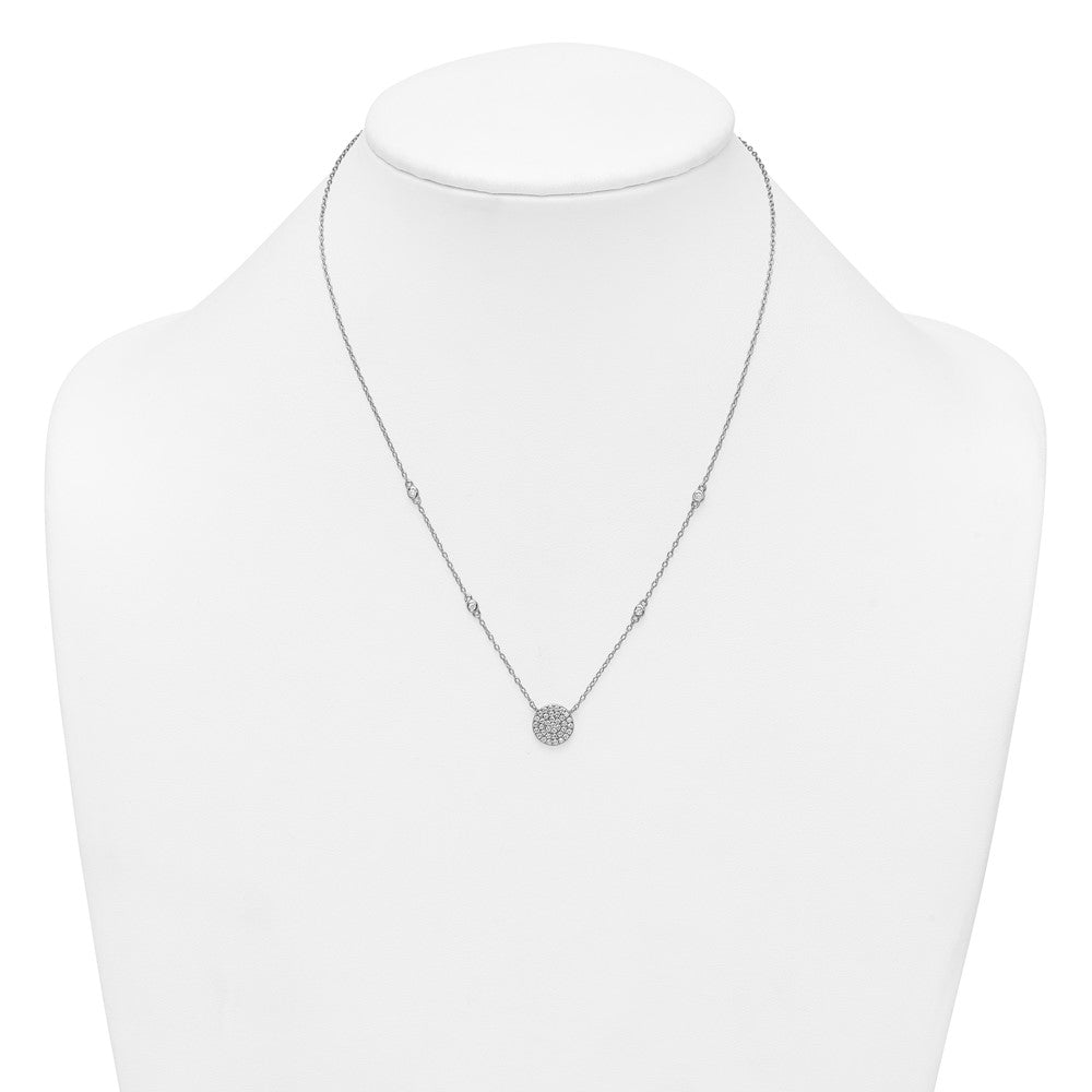 Sterling Silver RH-plated Polished Pave CZ Circle 18 Inch Necklace