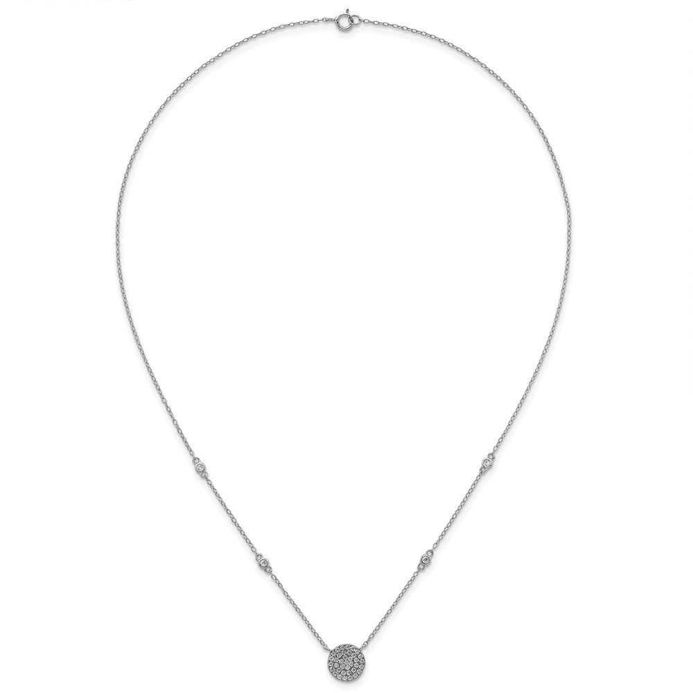 Sterling Silver RH-plated Polished Pave CZ Circle 18 Inch Necklace
