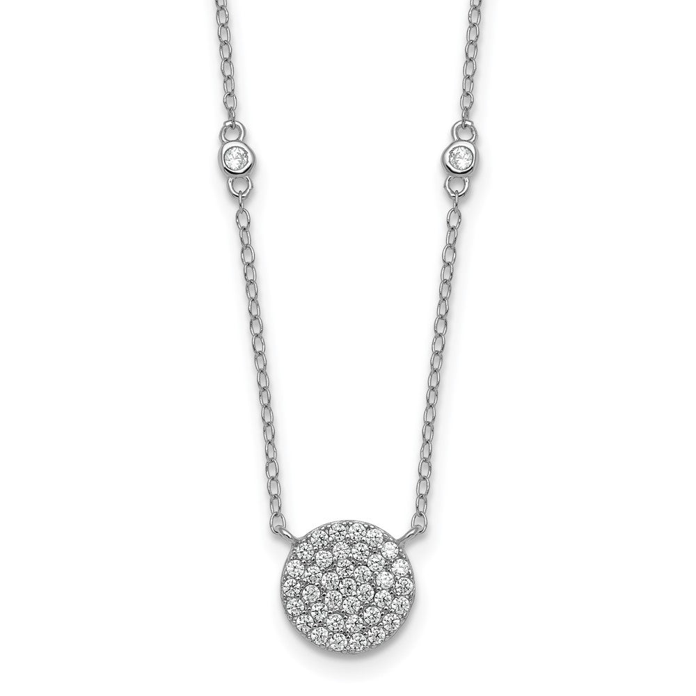 Sterling Silver RH-plated Polished Pave CZ Circle 18 Inch Necklace