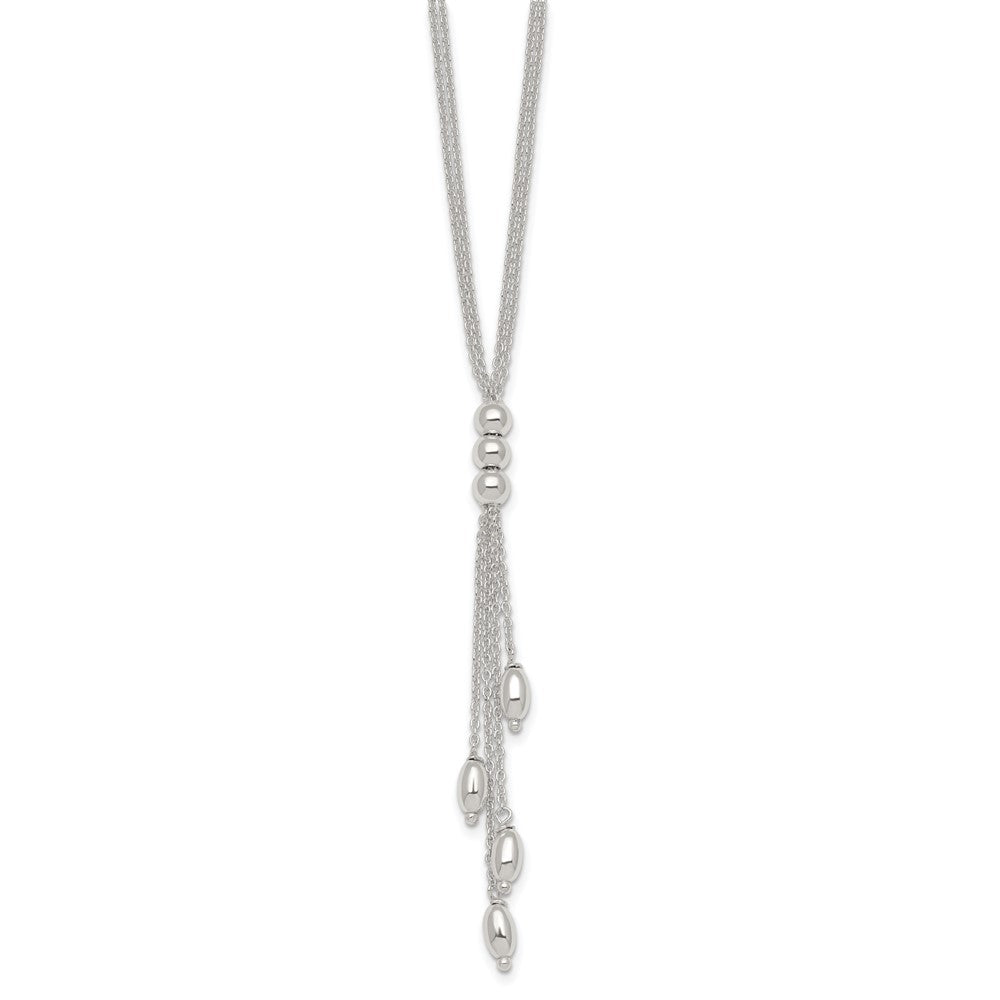 Sterling Silver Polished and Beaded 2 Strand Lariat w/ 1.25in Ext Necklace