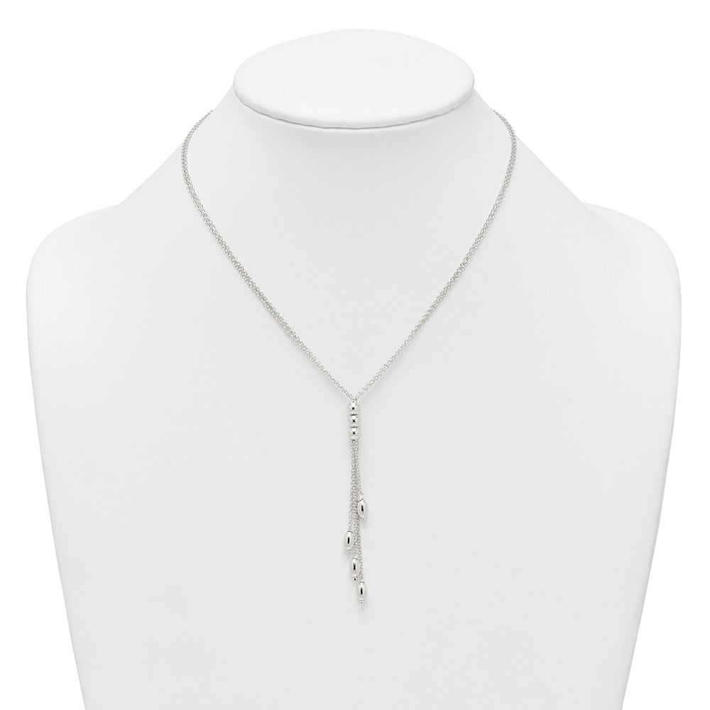 Sterling Silver Polished and Beaded 2 Strand Lariat w/ 1.25in Ext Necklace