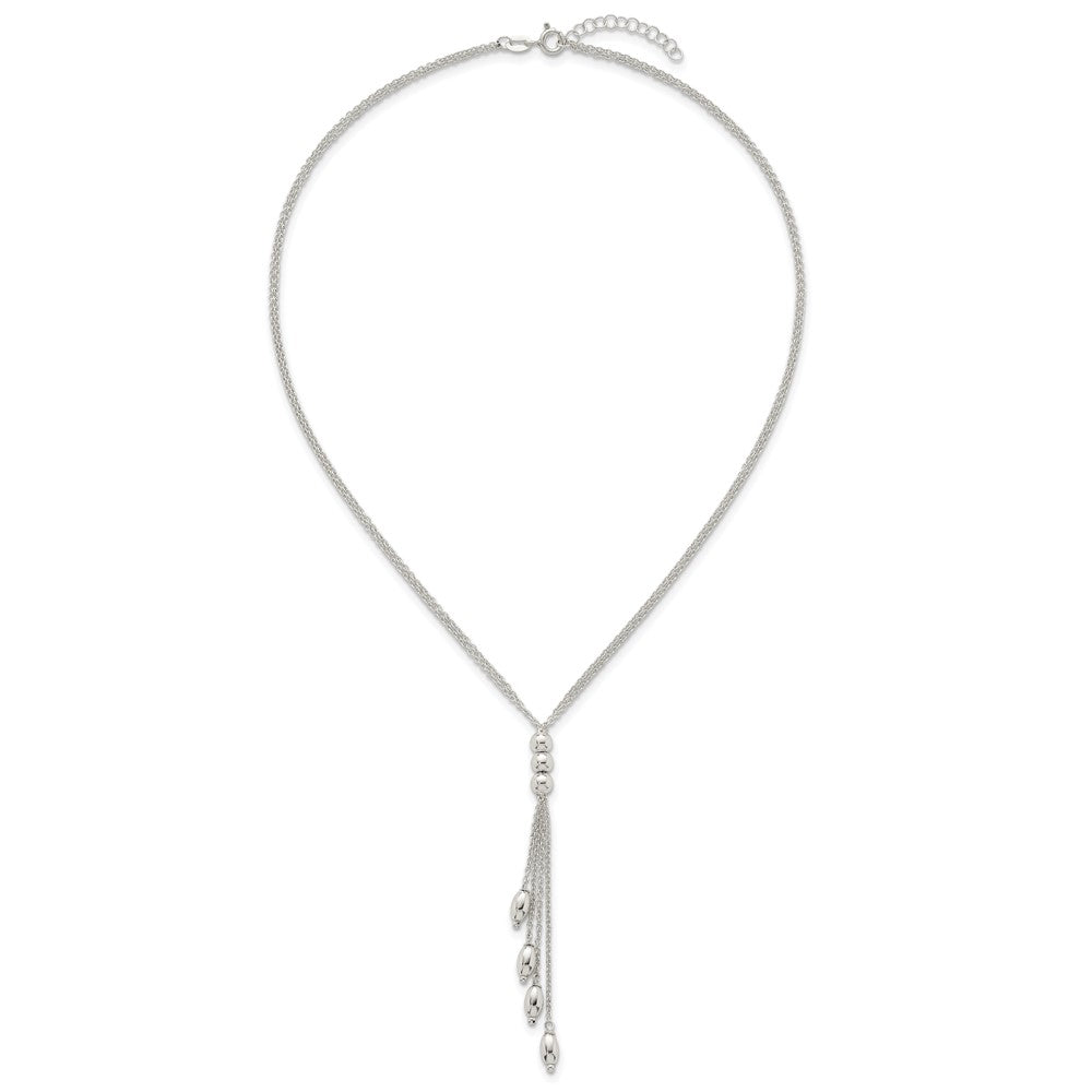 Sterling Silver Polished and Beaded 2 Strand Lariat w/ 1.25in Ext Necklace