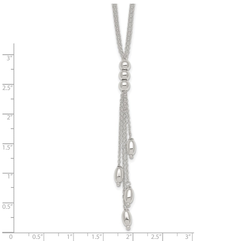 Sterling Silver Polished and Beaded 2 Strand Lariat w/ 1.25in Ext Necklace