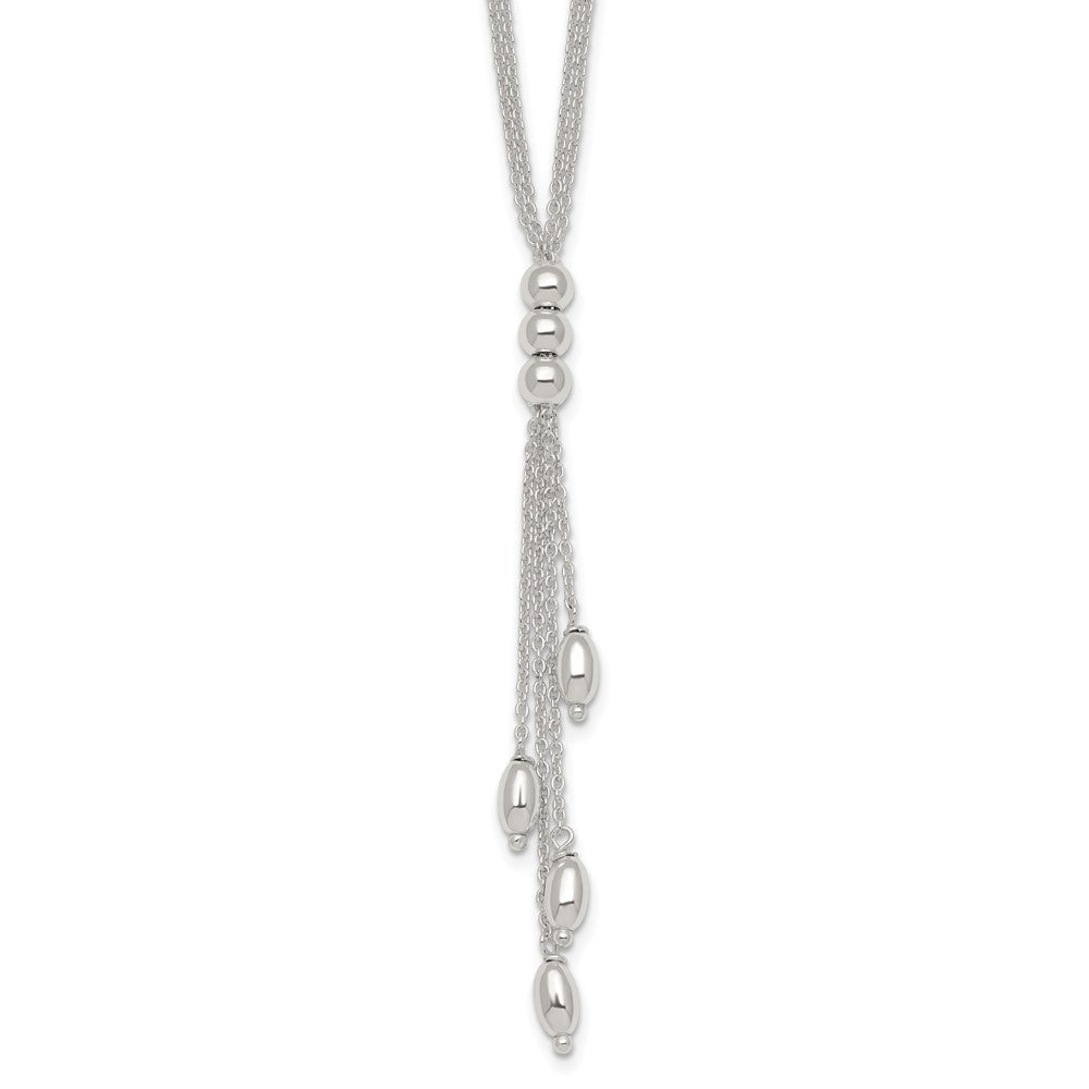 Sterling Silver Polished and Beaded 2 Strand Lariat w/ 1.25in Ext Necklace