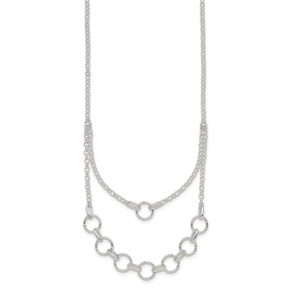 Sterling Silver Polished and Textured Circles w/2in Ext Necklace