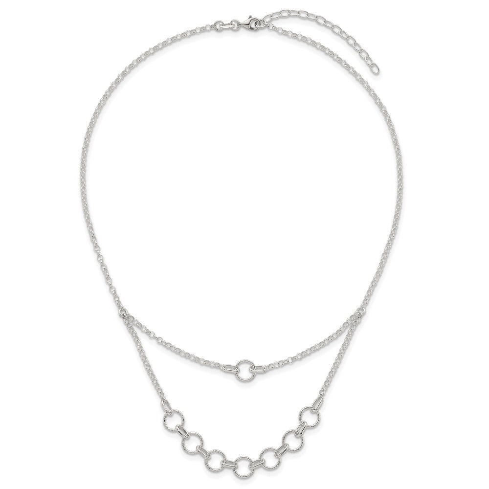 Sterling Silver Polished and Textured Circles w/2in Ext Necklace