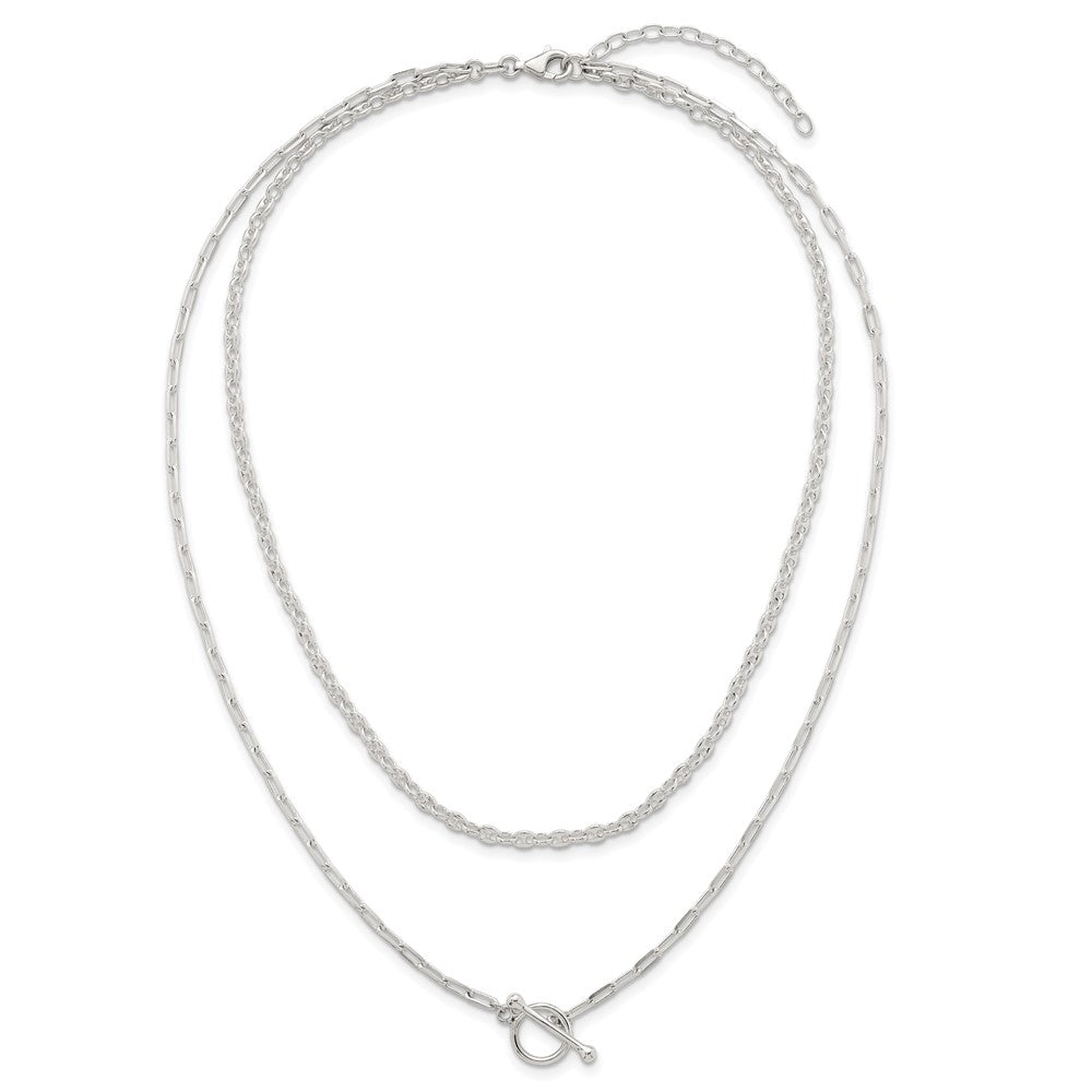 Sterling Silver Polished Fancy 2 Strand Chain w/ 2in Ext Necklace