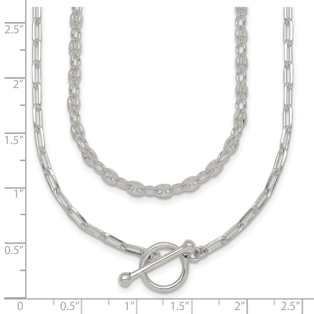 Sterling Silver Polished Fancy 2 Strand Chain w/ 2in Ext Necklace