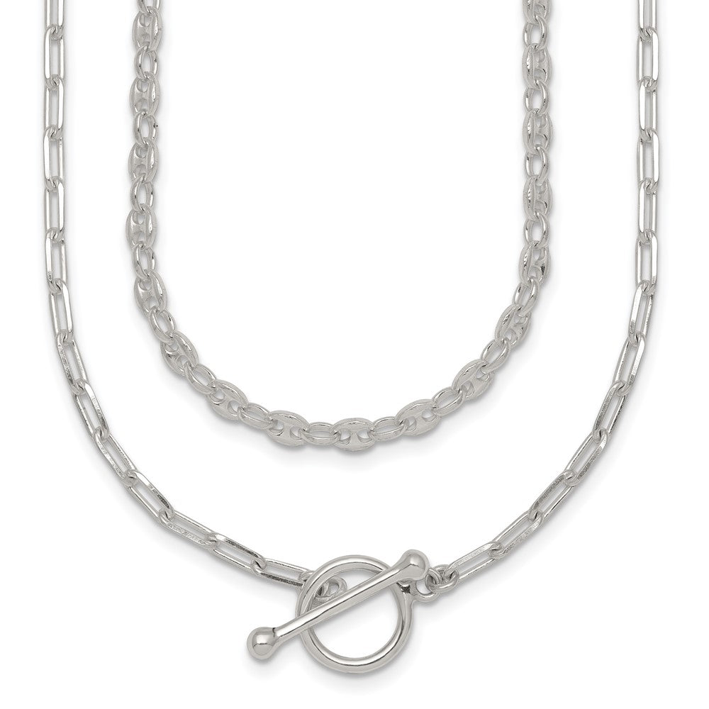 Sterling Silver Polished Fancy 2 Strand Chain w/ 2in Ext Necklace