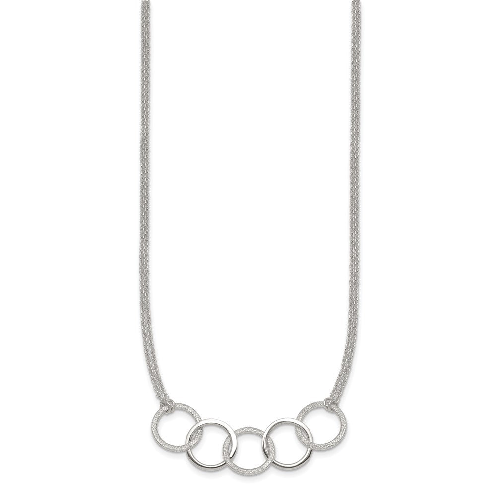 Sterling Silver Polished Textured 2-Strand Interlinking Circle Necklace