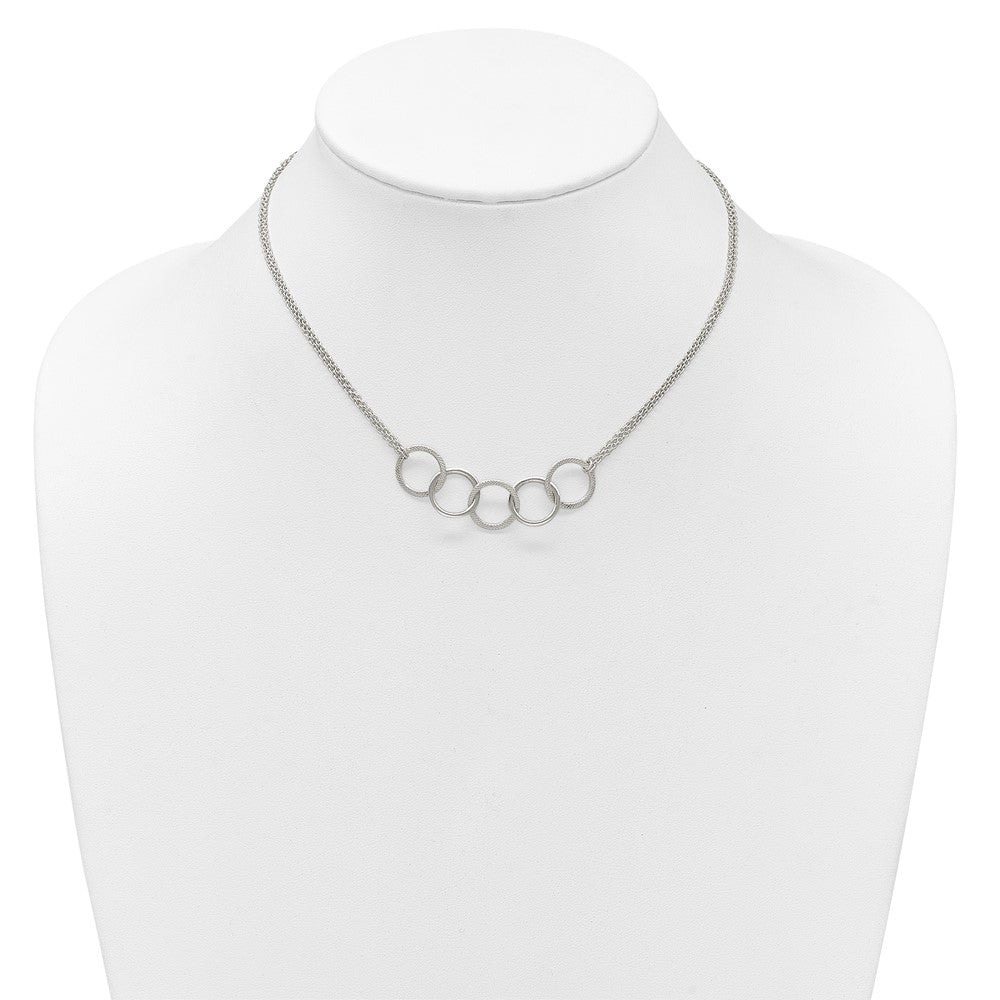 Sterling Silver Polished Textured 2-Strand Interlinking Circle Necklace