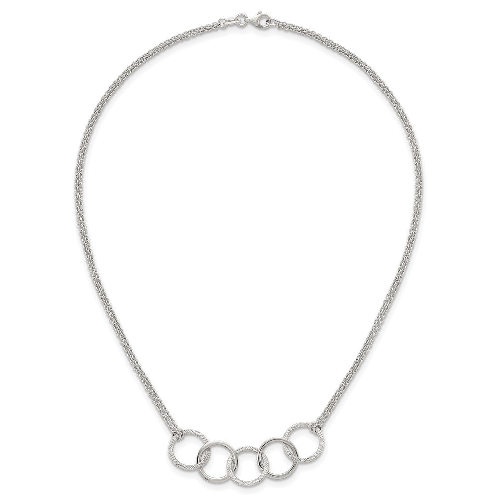 Sterling Silver Polished Textured 2-Strand Interlinking Circle Necklace