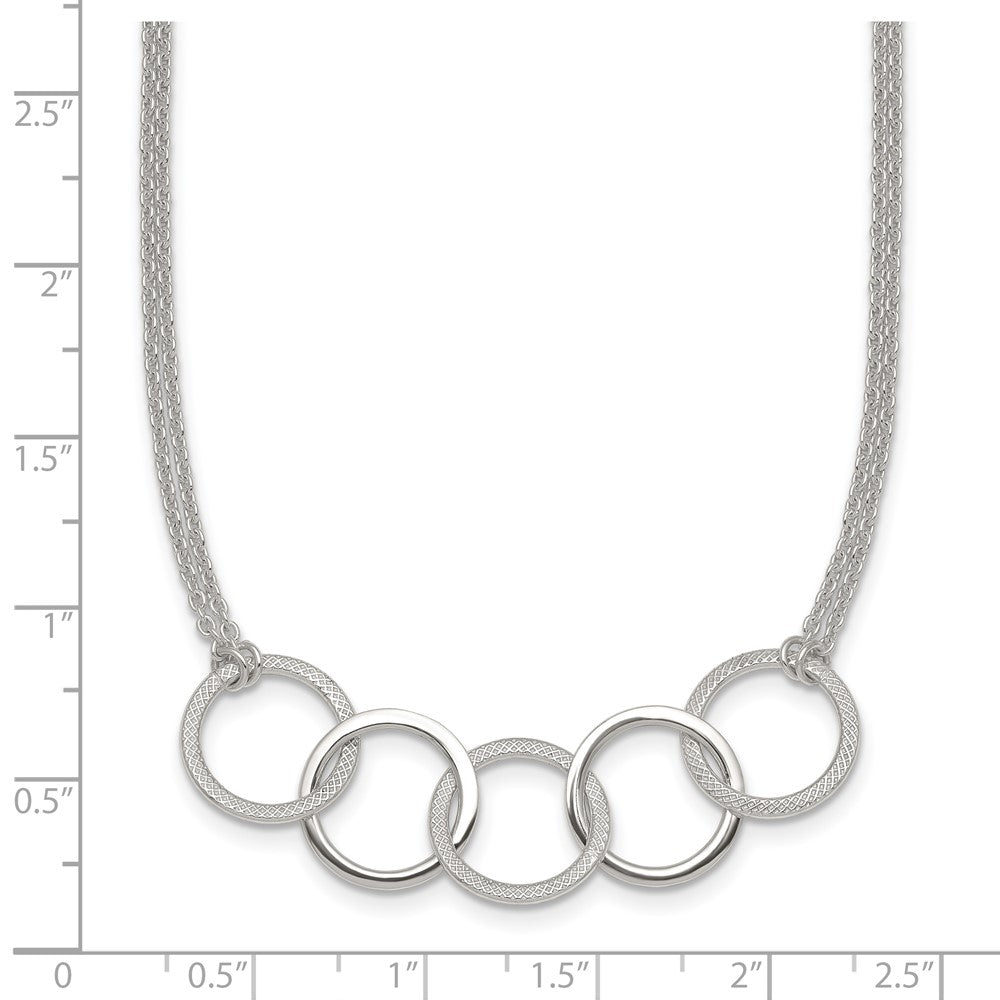 Sterling Silver Polished Textured 2-Strand Interlinking Circle Necklace