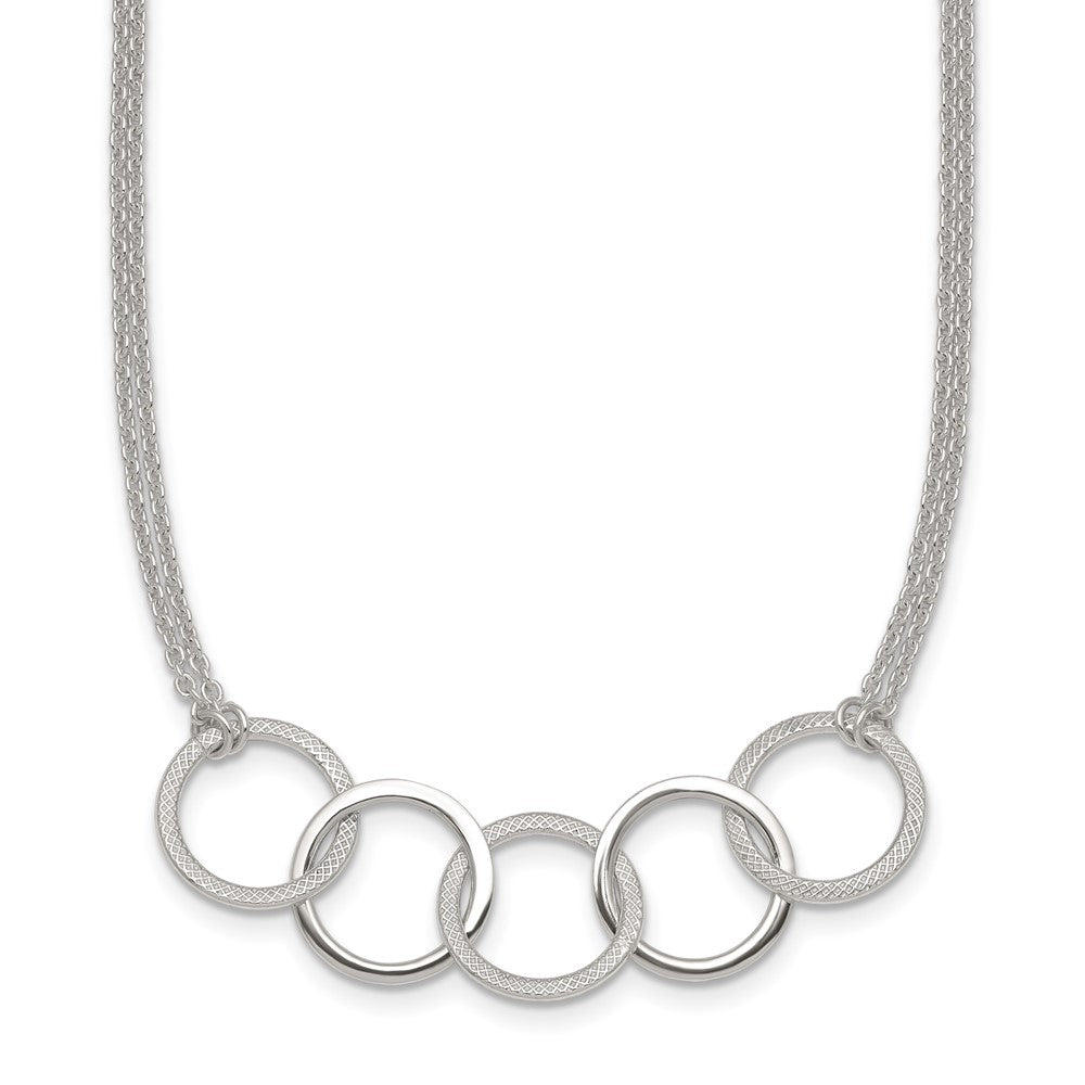 Sterling Silver Polished Textured 2-Strand Interlinking Circle Necklace