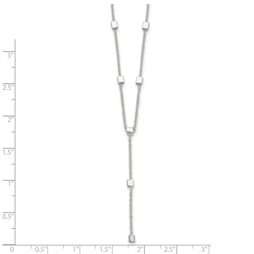 Sterling Silver Polished Cube Bead Y Drop Necklace