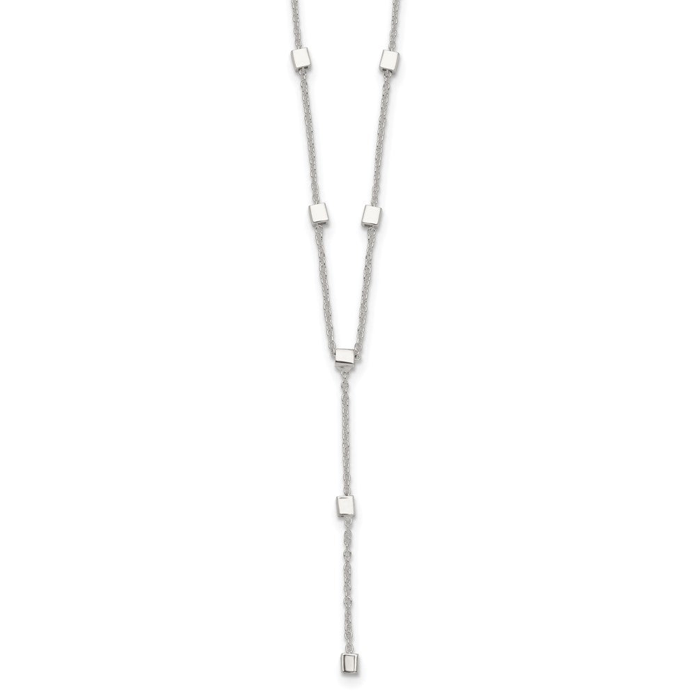 Sterling Silver Polished Cube Bead Y Drop Necklace