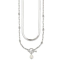 Sterling Silver Polished Crystal Pearl 2 Strand w/2in Ext Choker Necklace