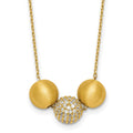 Sterling Silver Gold-Tone Brushed and CZ Beads 16in w/2in Ext Necklace