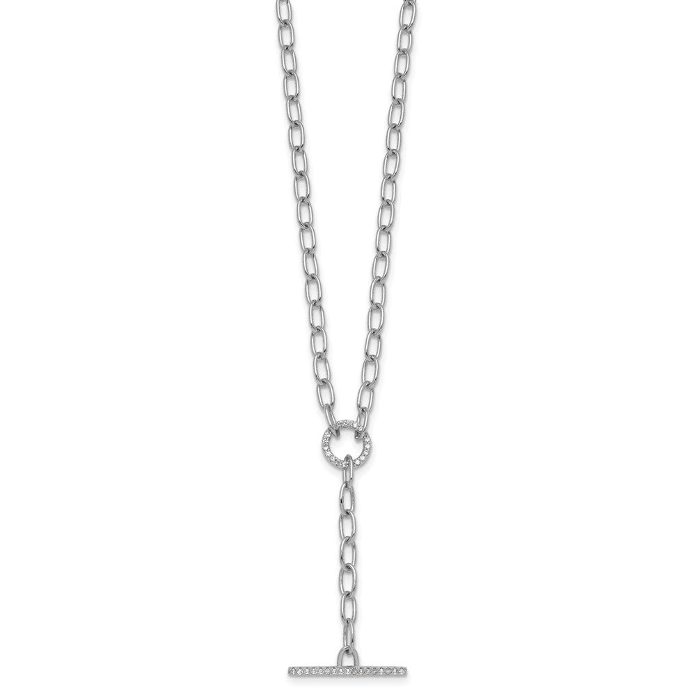 Sterling Silver RH-plated Polished CZ Paperclip Y Drop 17in Necklace