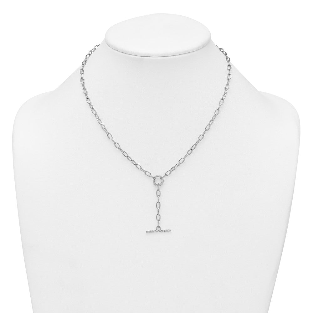 Sterling Silver RH-plated Polished CZ Paperclip Y Drop 17in Necklace