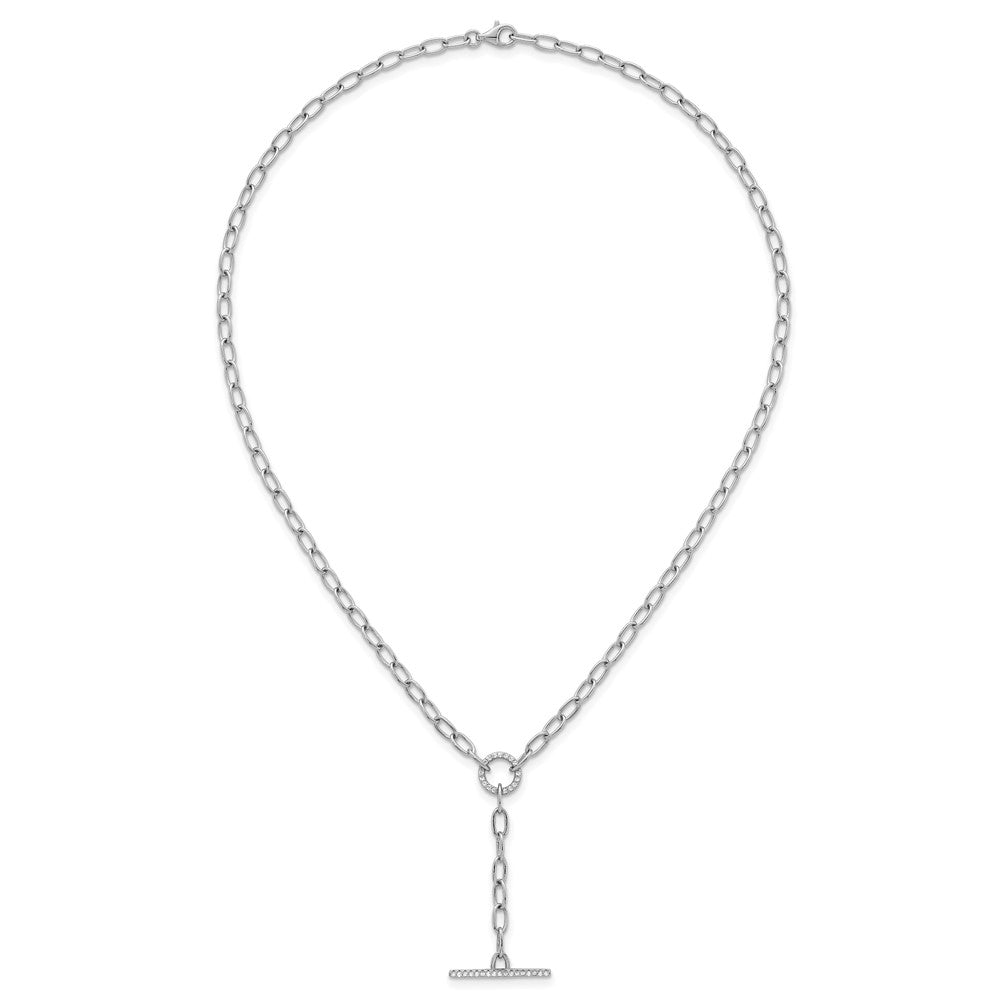 Sterling Silver RH-plated Polished CZ Paperclip Y Drop 17in Necklace