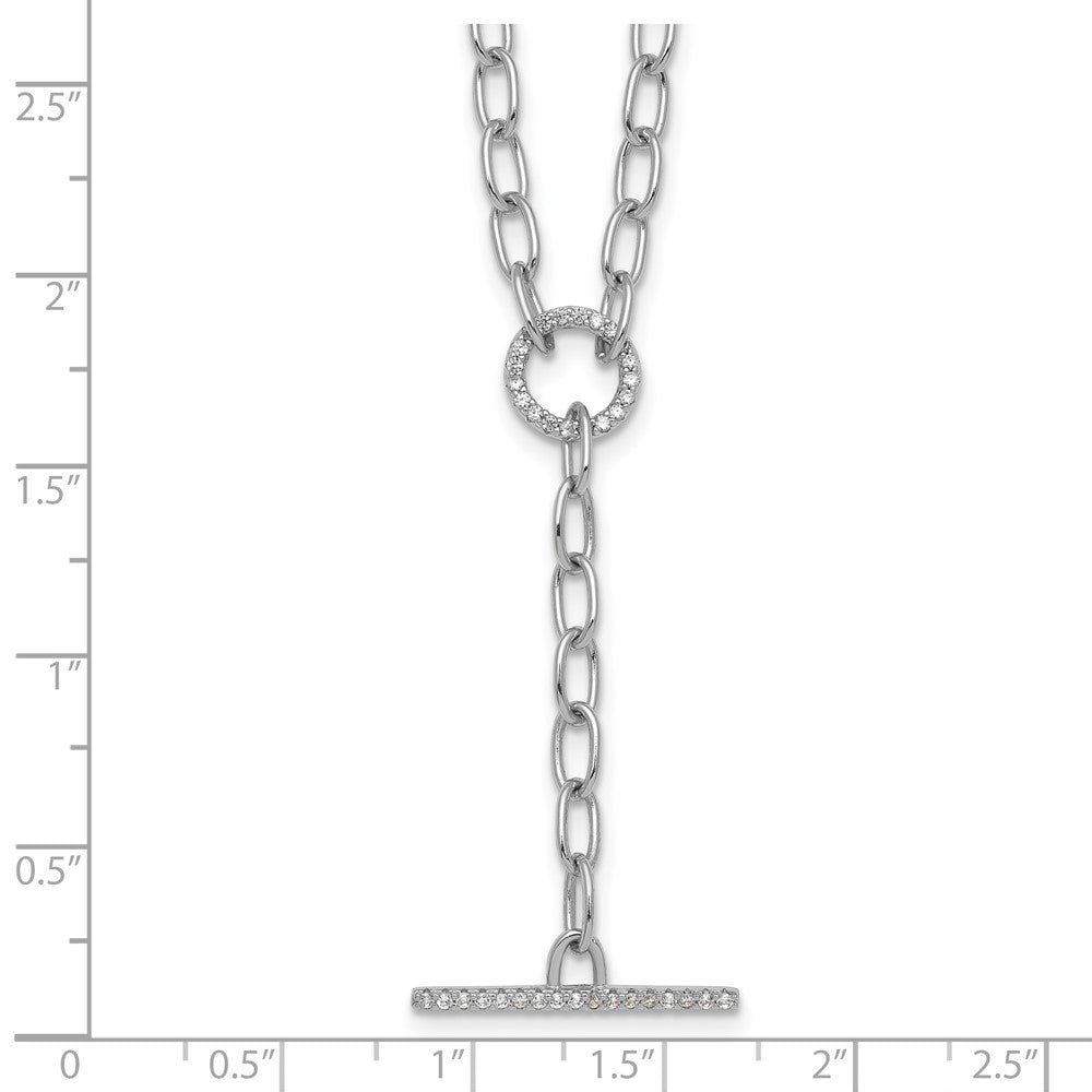 Sterling Silver RH-plated Polished CZ Paperclip Y Drop 17in Necklace