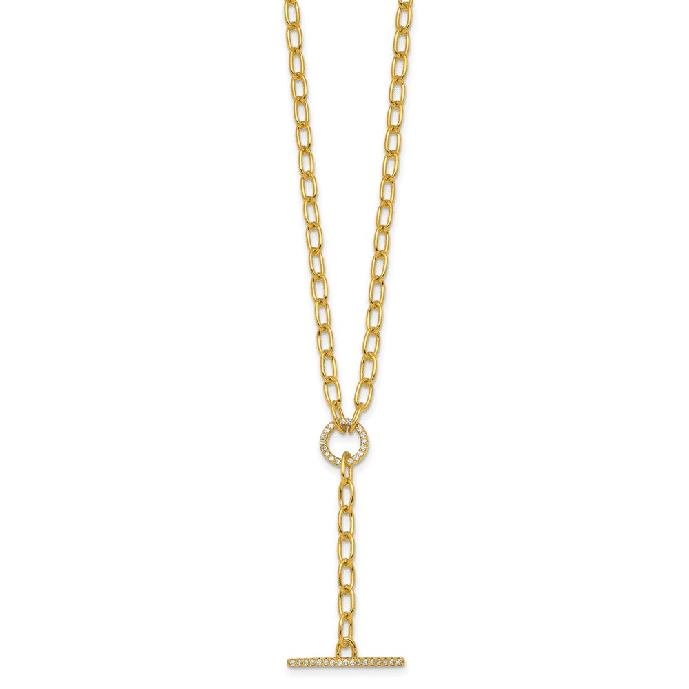 Sterling Silver Gold-tone Polished CZ Paperclip Y Drop 17in Necklace