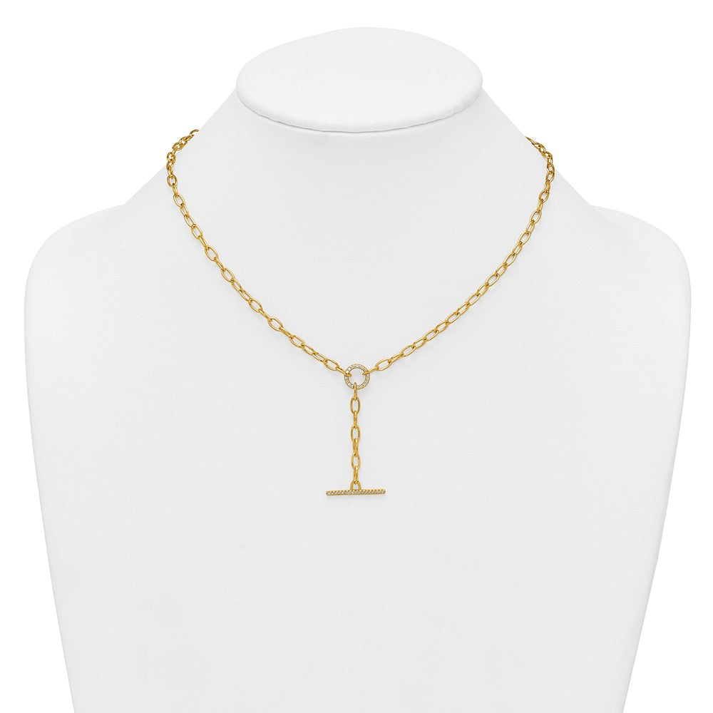 Sterling Silver Gold-tone Polished CZ Paperclip Y Drop 17in Necklace