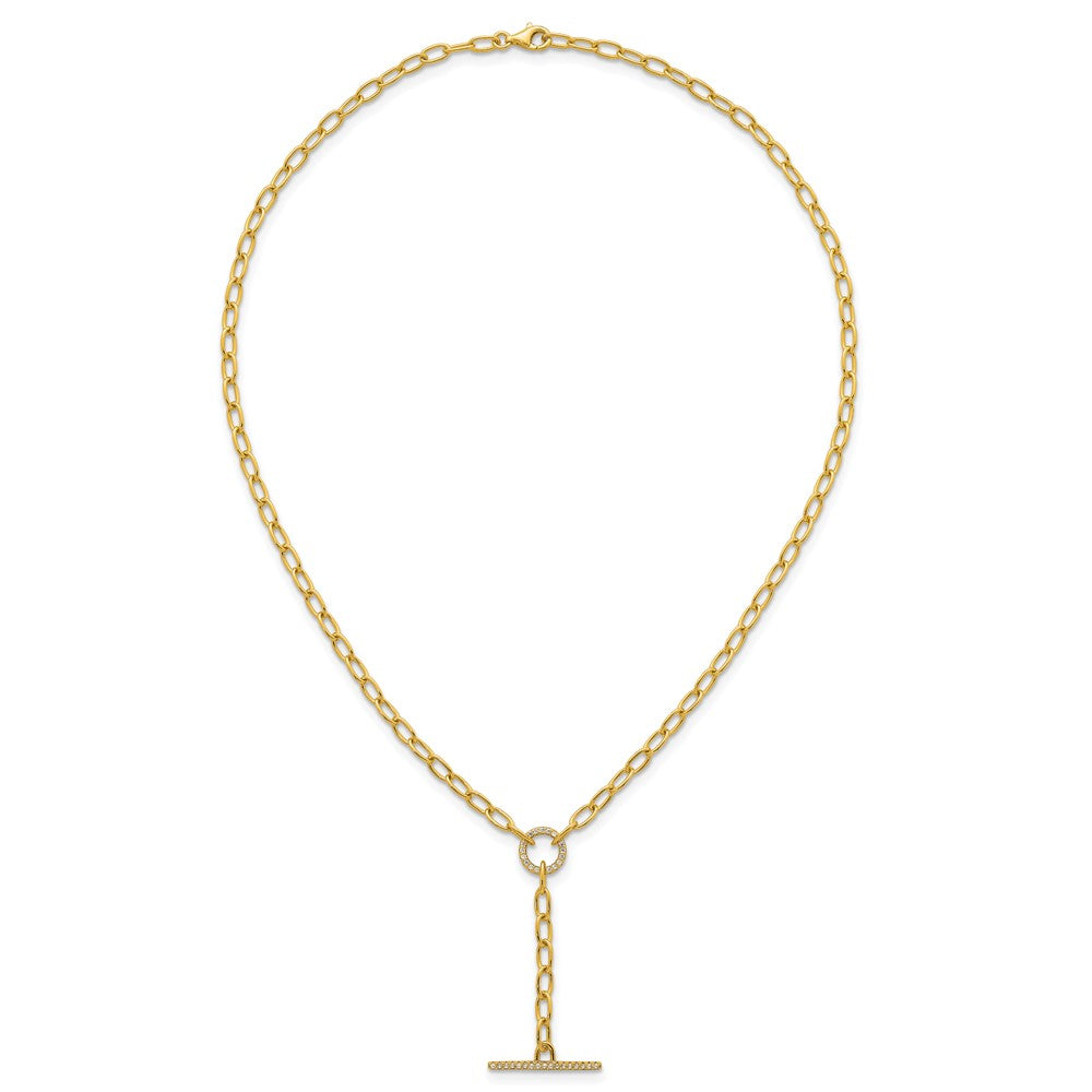 Sterling Silver Gold-tone Polished CZ Paperclip Y Drop 17in Necklace