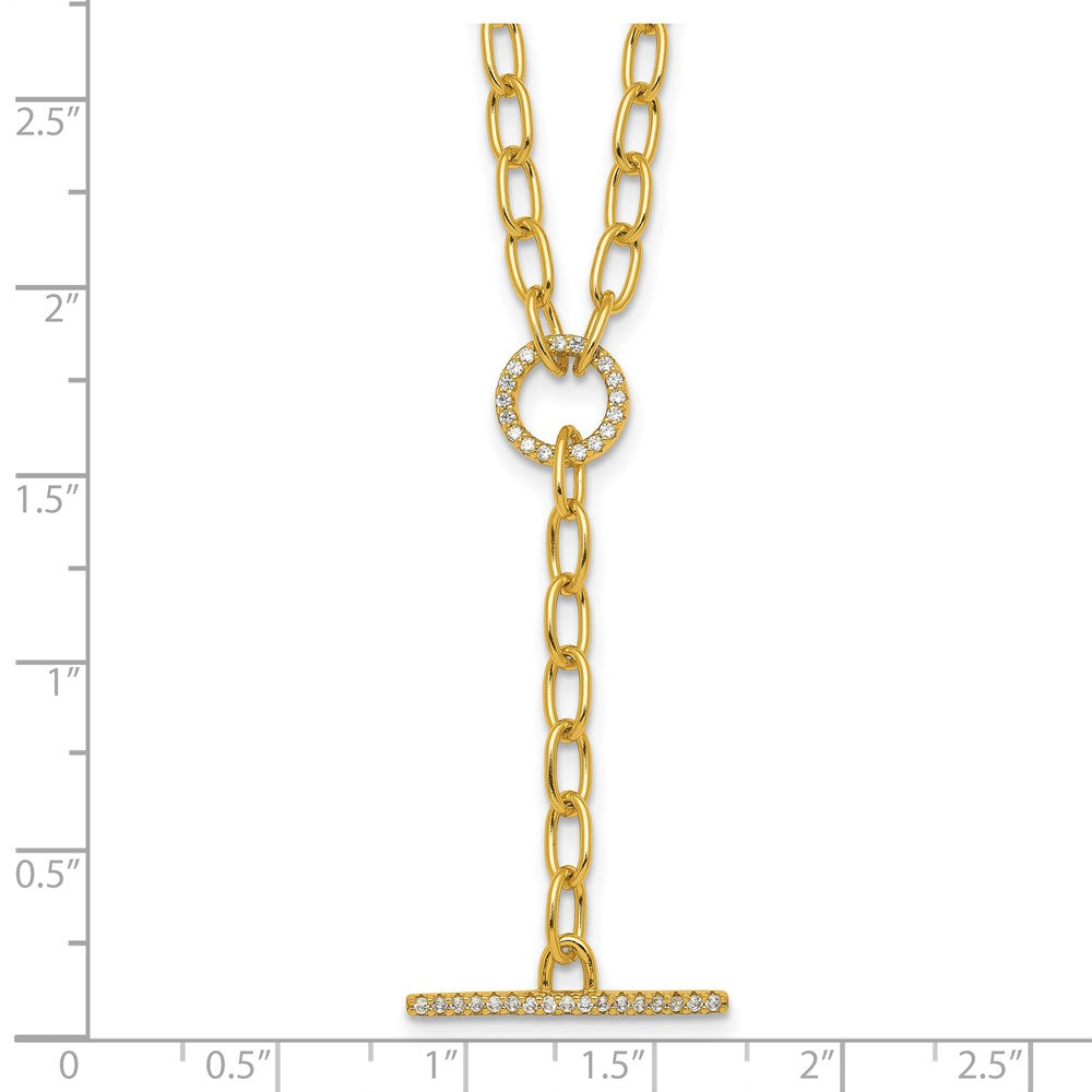 Sterling Silver Gold-tone Polished CZ Paperclip Y Drop 17in Necklace