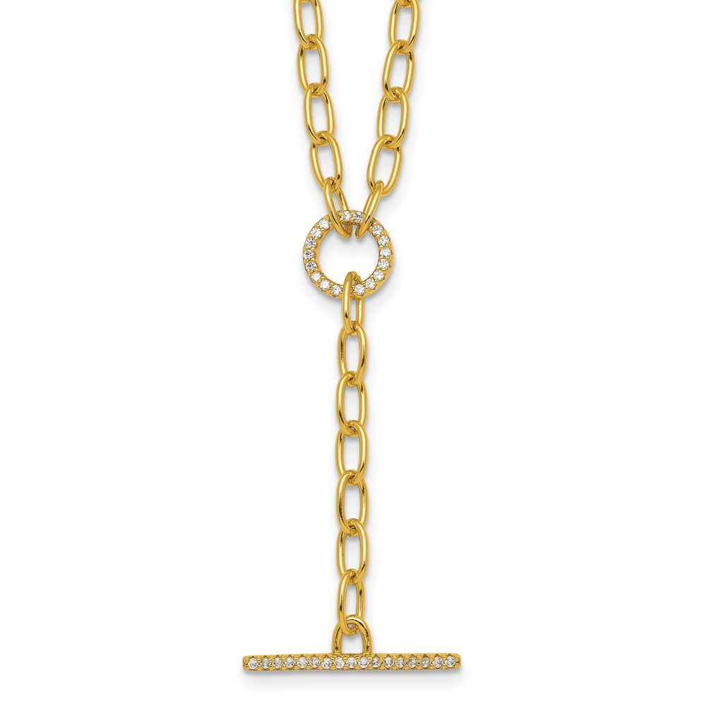 Sterling Silver Gold-tone Polished CZ Paperclip Y Drop 17in Necklace