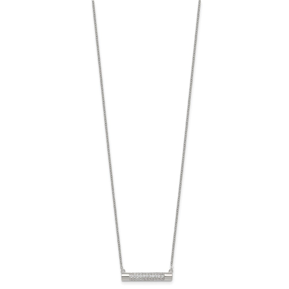 Sterling Silver Polished CZ Bar 16 Inch with 2 Inch Extension Necklace