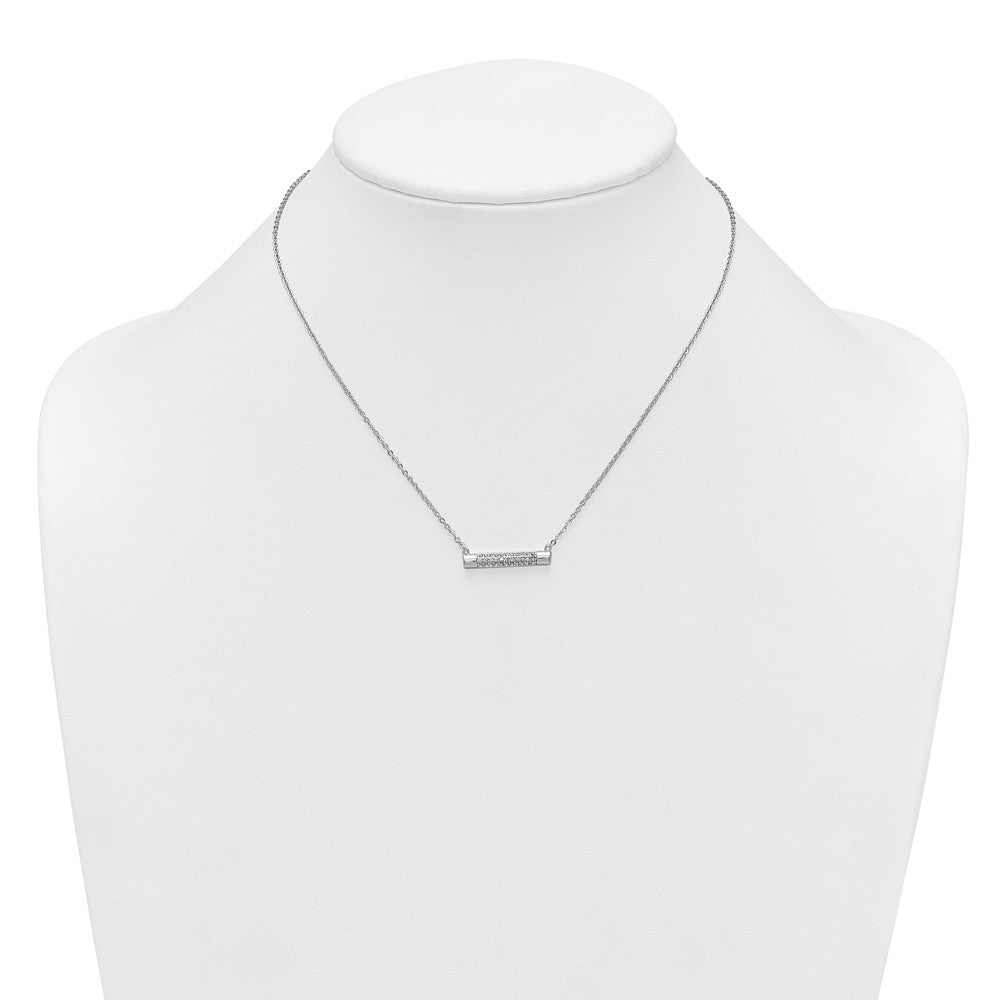 Sterling Silver Polished CZ Bar 16 Inch with 2 Inch Extension Necklace