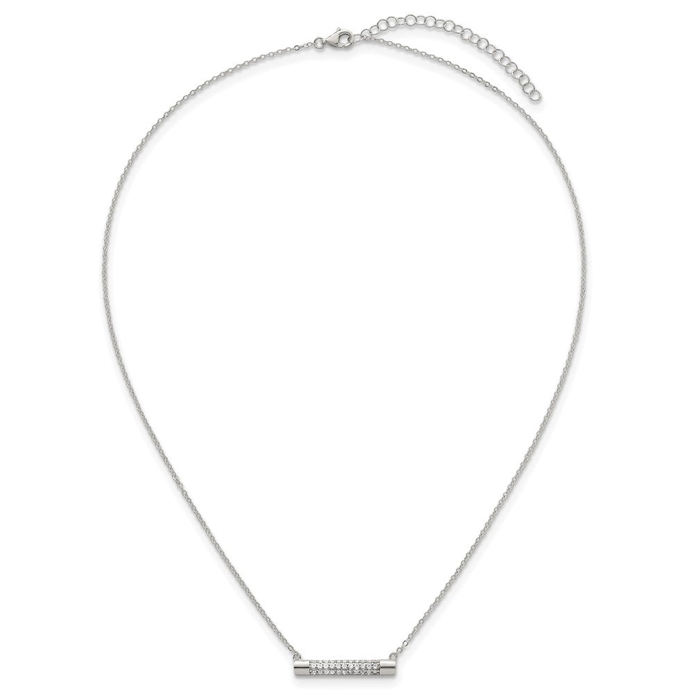 Sterling Silver Polished CZ Bar 16 Inch with 2 Inch Extension Necklace