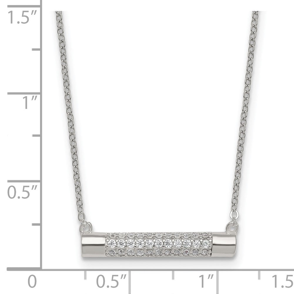 Sterling Silver Polished CZ Bar 16 Inch with 2 Inch Extension Necklace