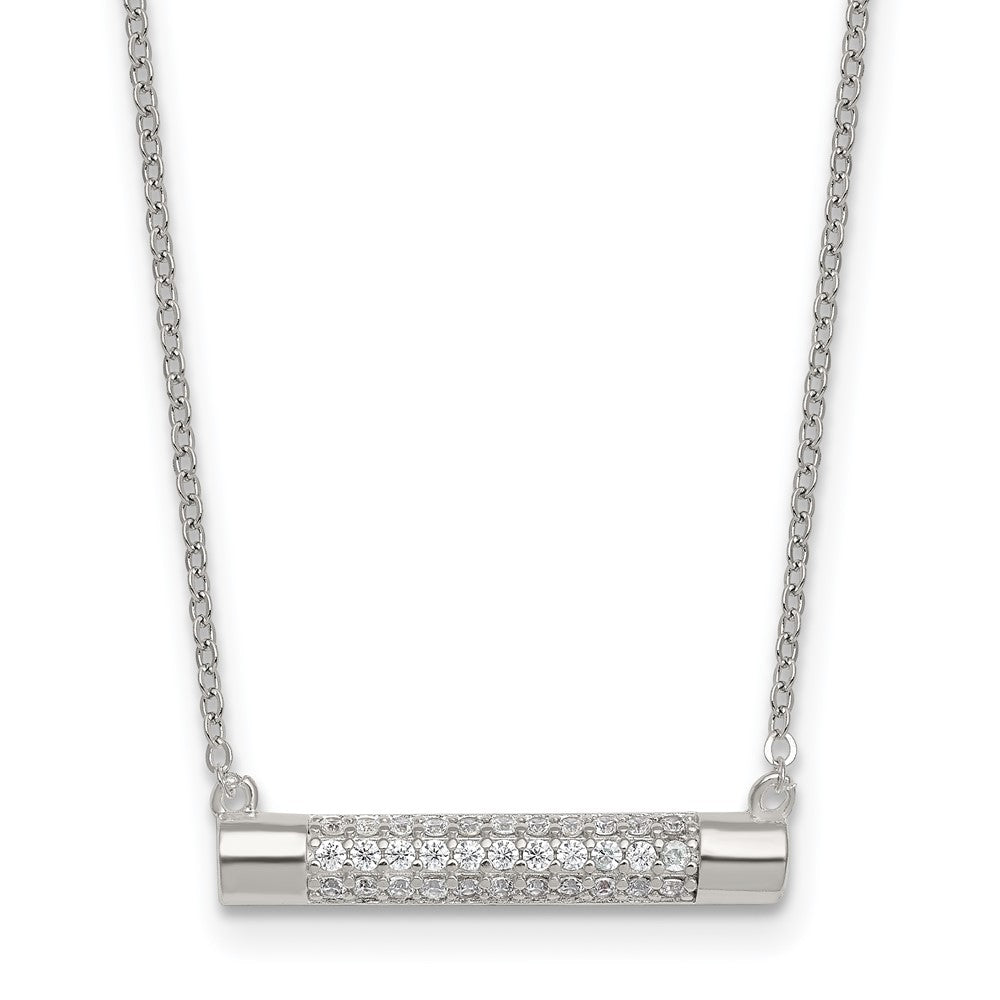 Sterling Silver Polished CZ Bar 16 Inch with 2 Inch Extension Necklace