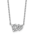 Sterling Silver RH-plated CZ Heart/Rectangle 16in w/2in Ext Necklace