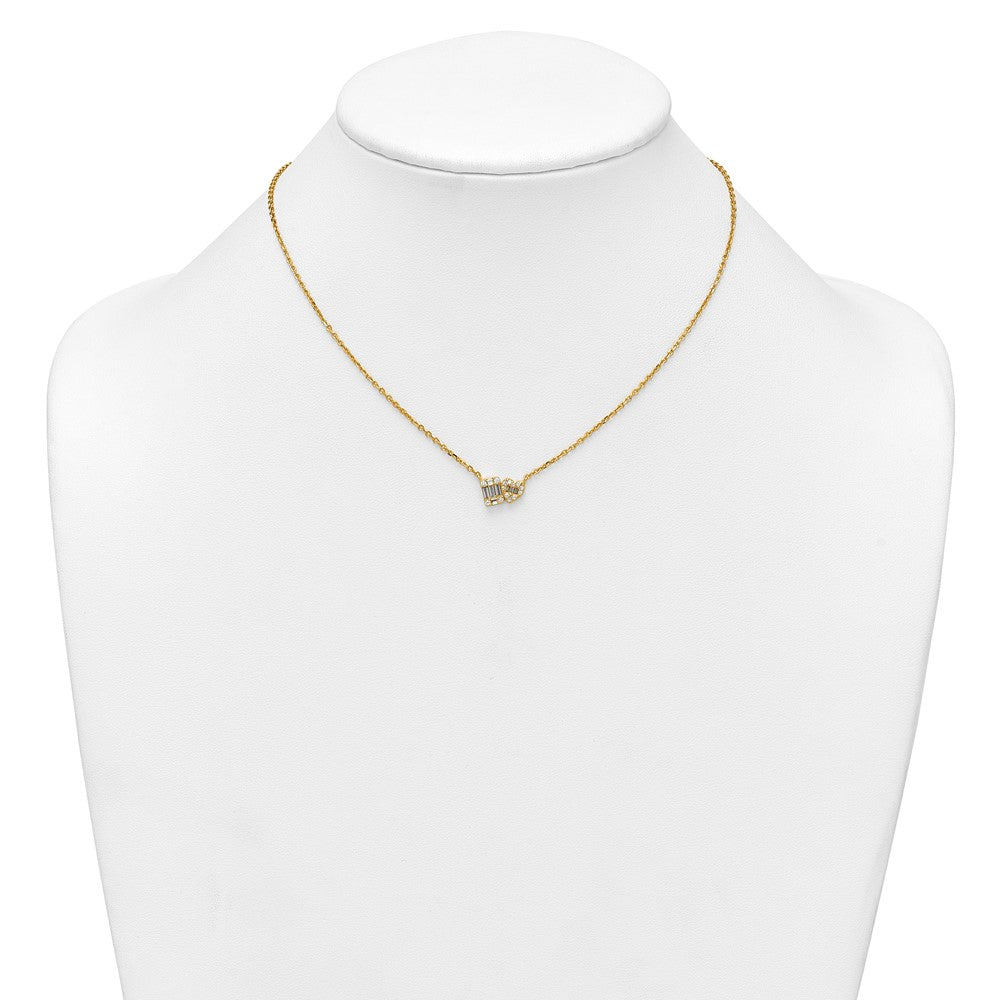 Sterling Silver Gold-tone Polished CZ Heart 16in w/2in Ext Necklace