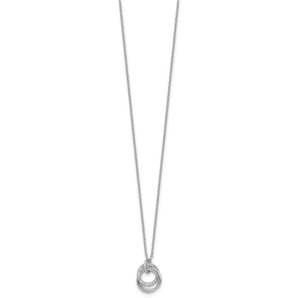 SSilver RH-plated Polished CZ Triple Circle 16.5in w/1.25in Ext Necklace